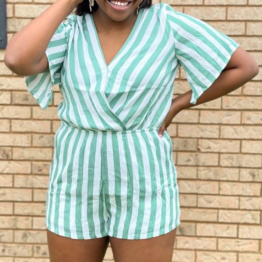 Green Stripe Romper